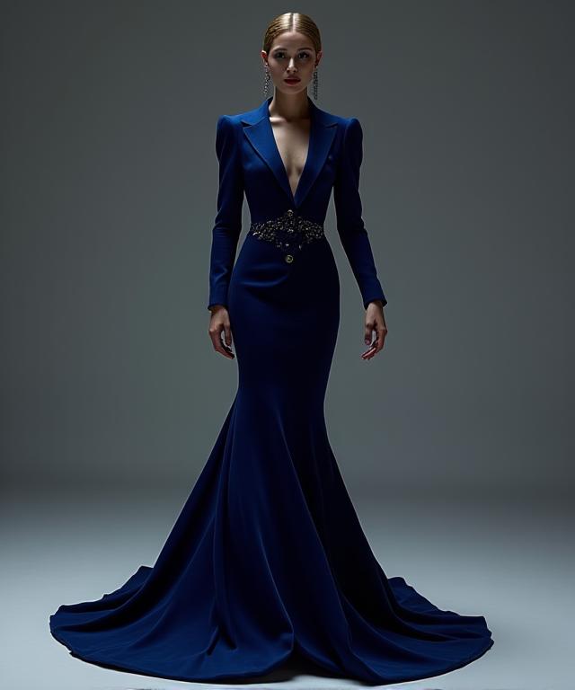 Diseño exclusivo de traje de gala a medida creado en Madrid